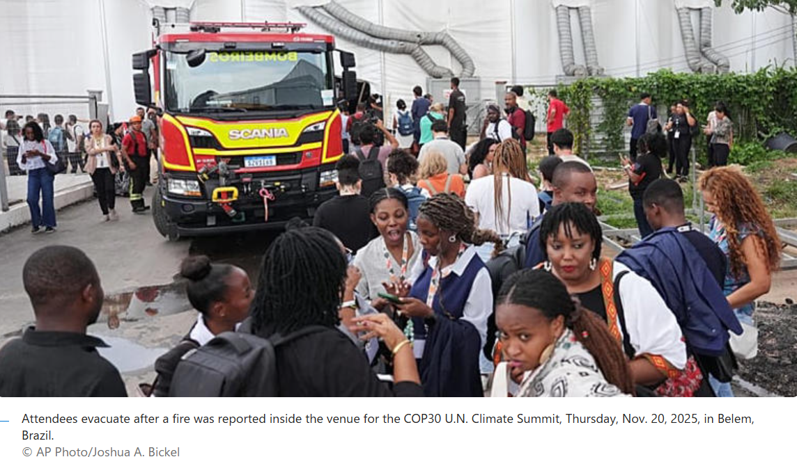 Fire disrupts climate talks at COP30 in Brazil as negotiators reach critical final days